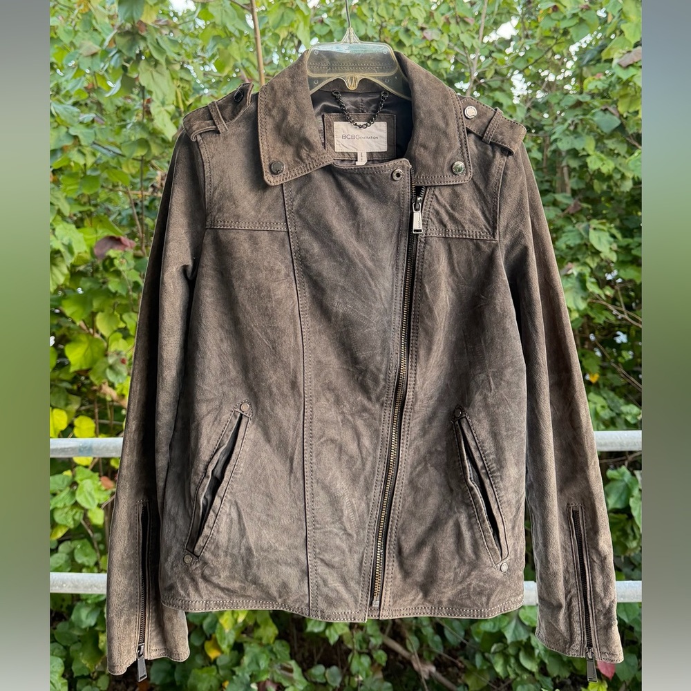 BCBGeneration 100% Suede Peplum Motor Biker Style Streetwear Jacket Size L 🩶